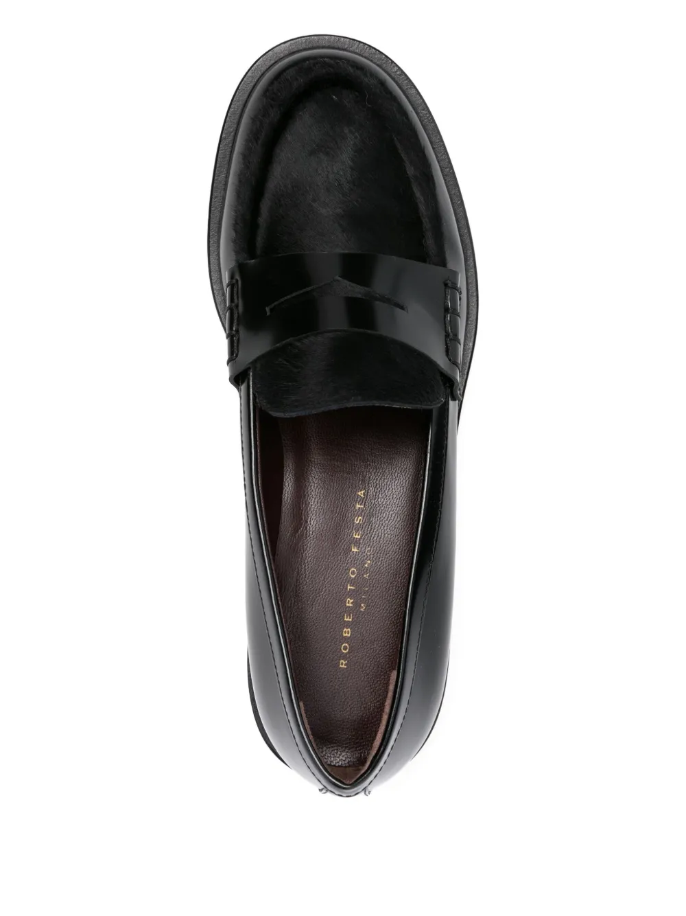 Roberto Festa leather fur loafers Zwart