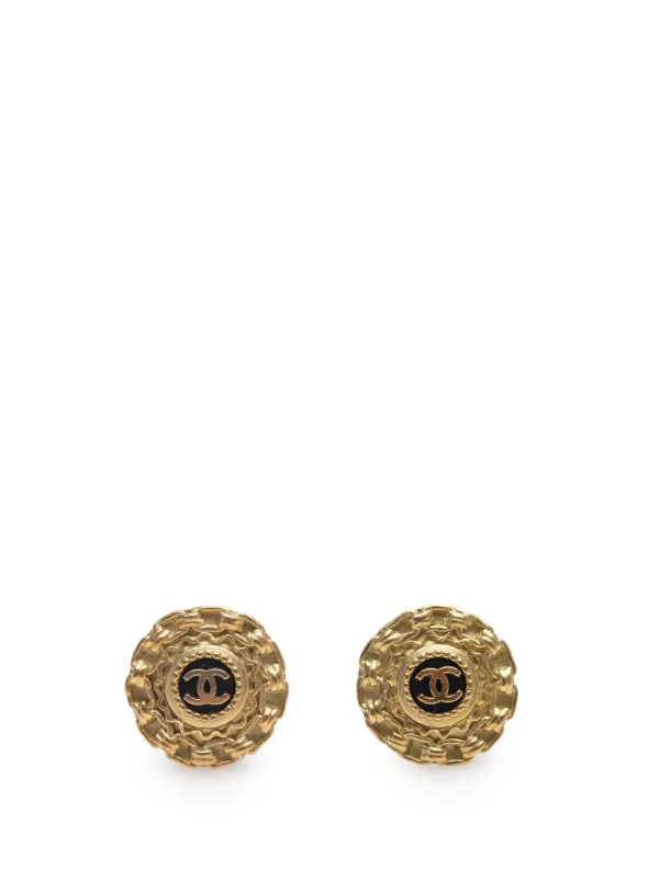 CHANEL Pre-Owned 1995 Gold Plated Resin CC Button Clip On
