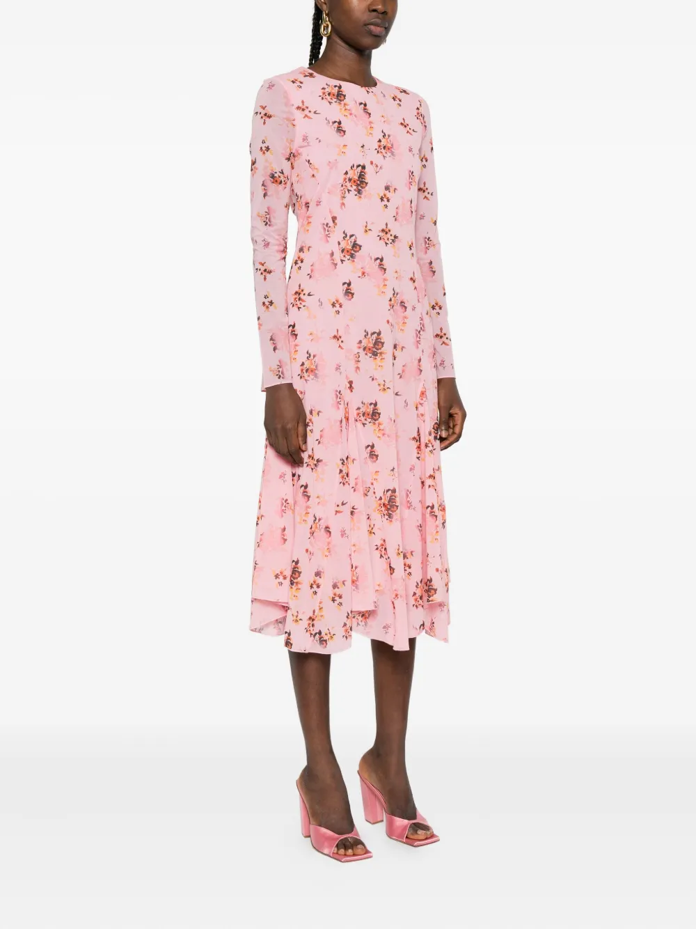Stine Goya Midi-jurk met bloemenprint em lange mouwen Roze