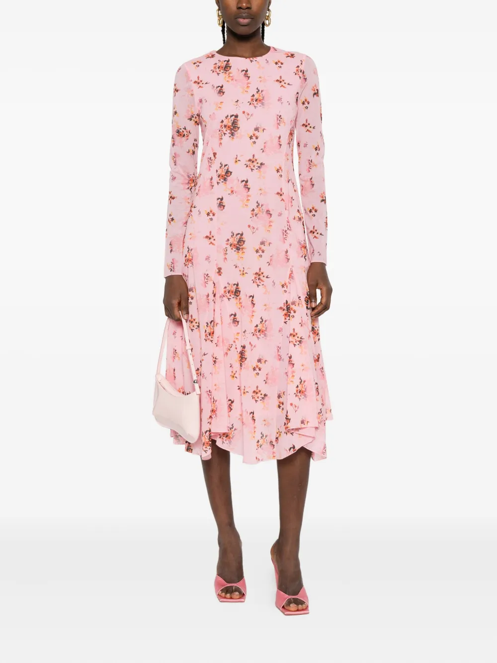 Stine Goya floral-print long-sleeve midi dress - Roze