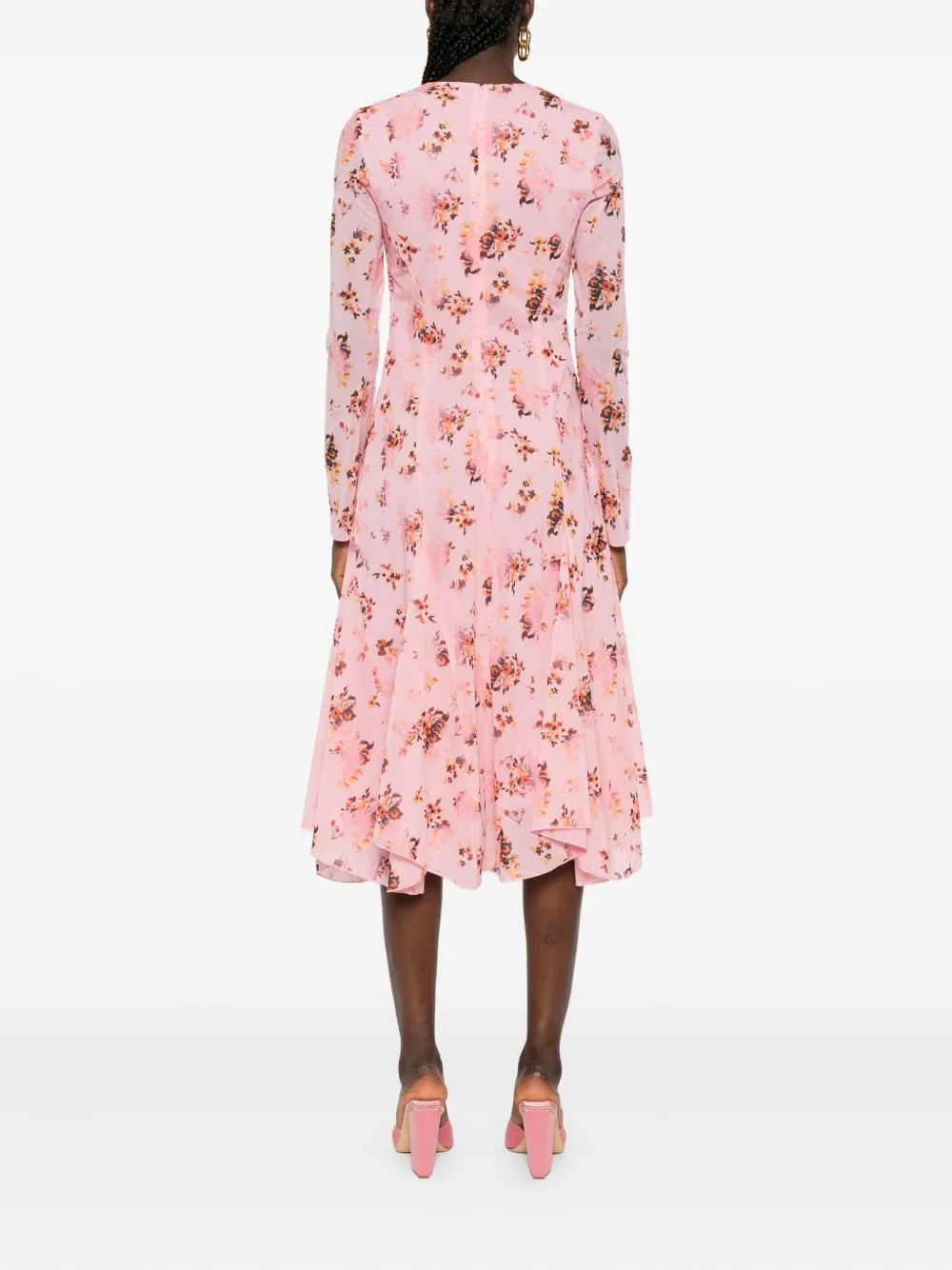 Stine Goya Midi-jurk met bloemenprint em lange mouwen Roze