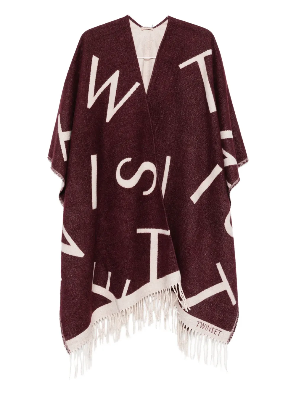 Twinset Alphabet-print Fringed Cape In Red