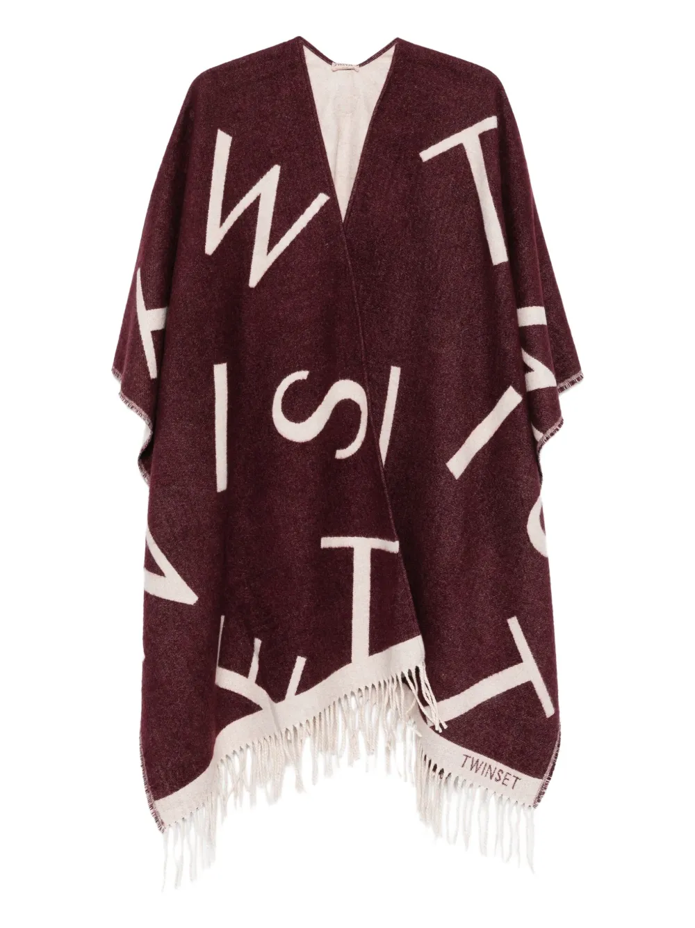 alphabet-print fringed cape