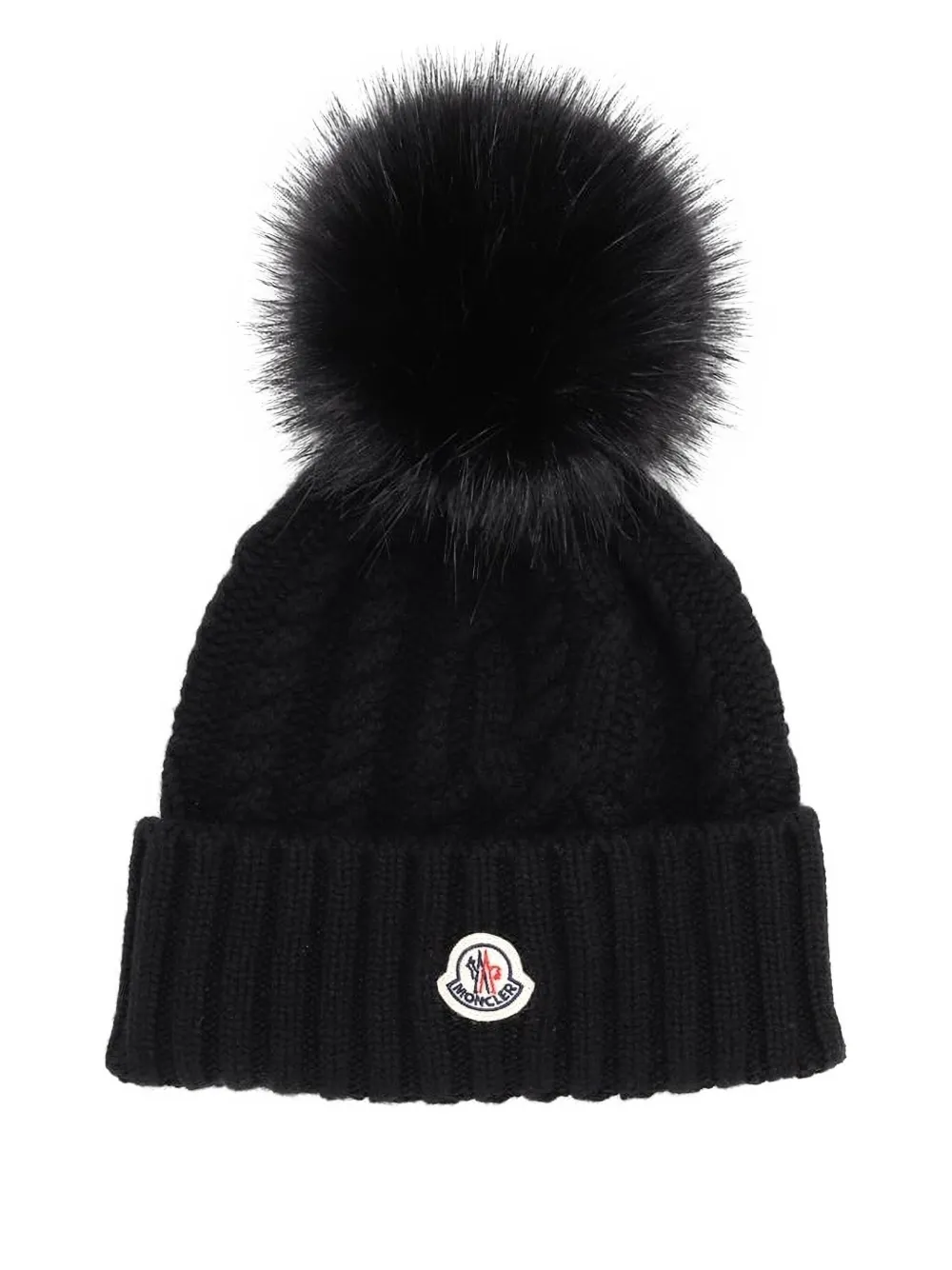 Moncler cable-knit pom-pom beanie hat Zwart