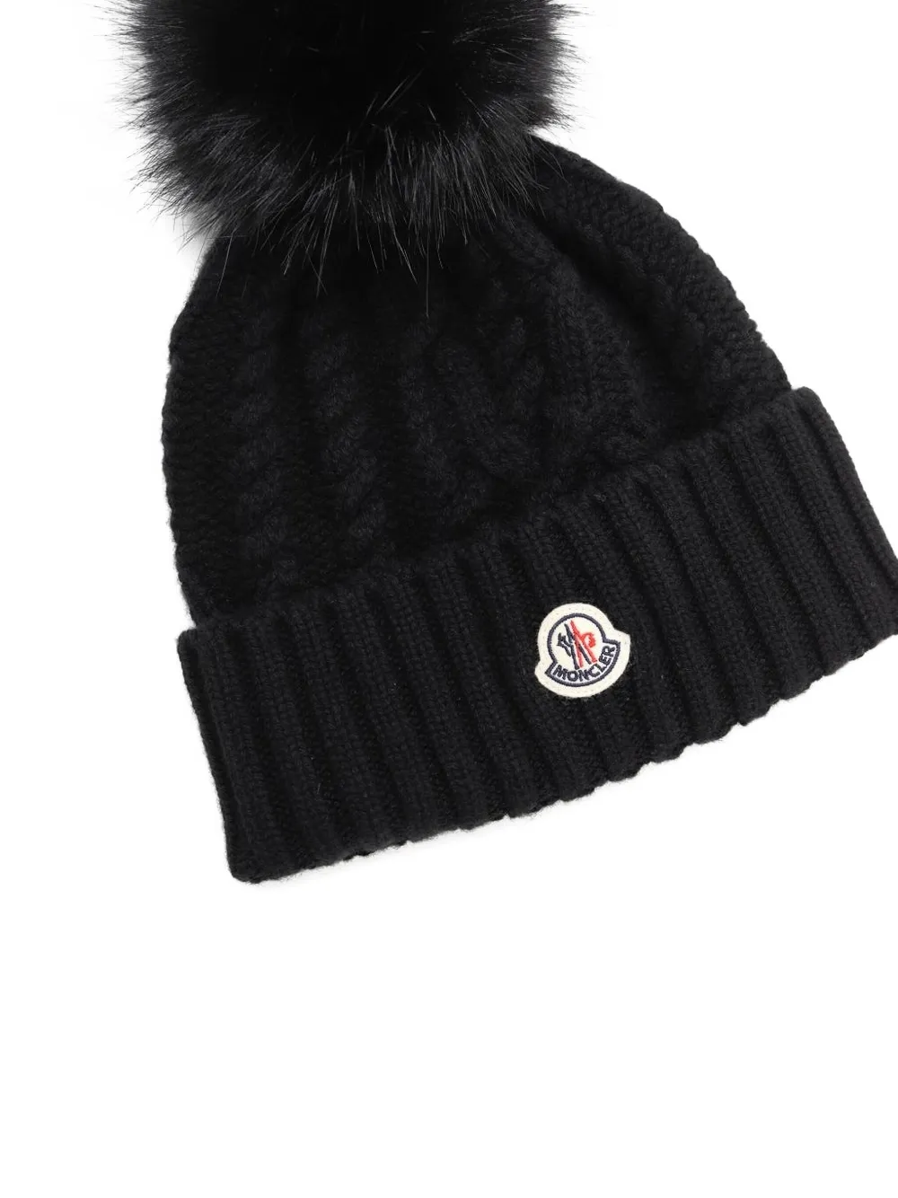 Moncler Kabelgebreide muts met pompon Zwart