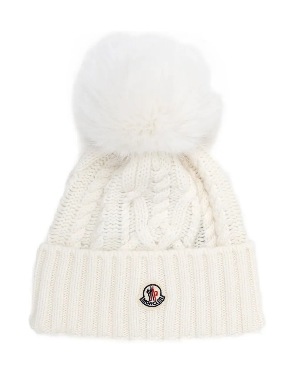 Moncler cable-knit pom-pom beanie hat Wit