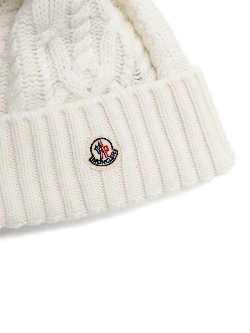 Moncler Kabelgebreide muts met pompon Wit