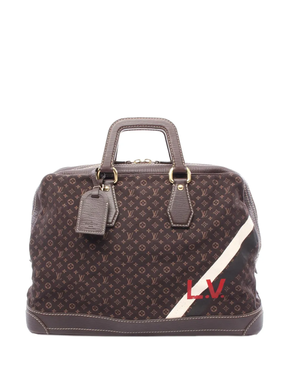 Pre-owned Louis Vuitton 2005 Monogram Mini Lin Initiales Isfahan Travel Bag In Brown