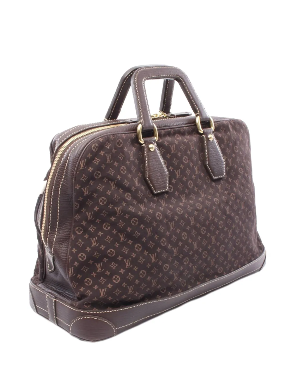 Pre-owned Louis Vuitton 2005 Monogram Mini Lin Initiales Isfahan Travel Bag In Brown