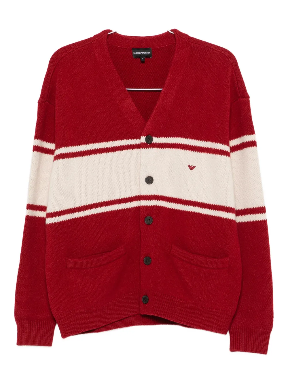 Emporio Armani V-neck Cardigan Made Of Plush-knit Virgin Wool In Red