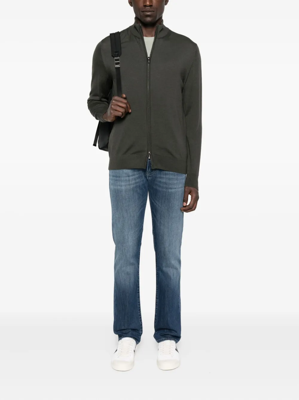 Emporio Armani zip-up wool sweater - Zwart