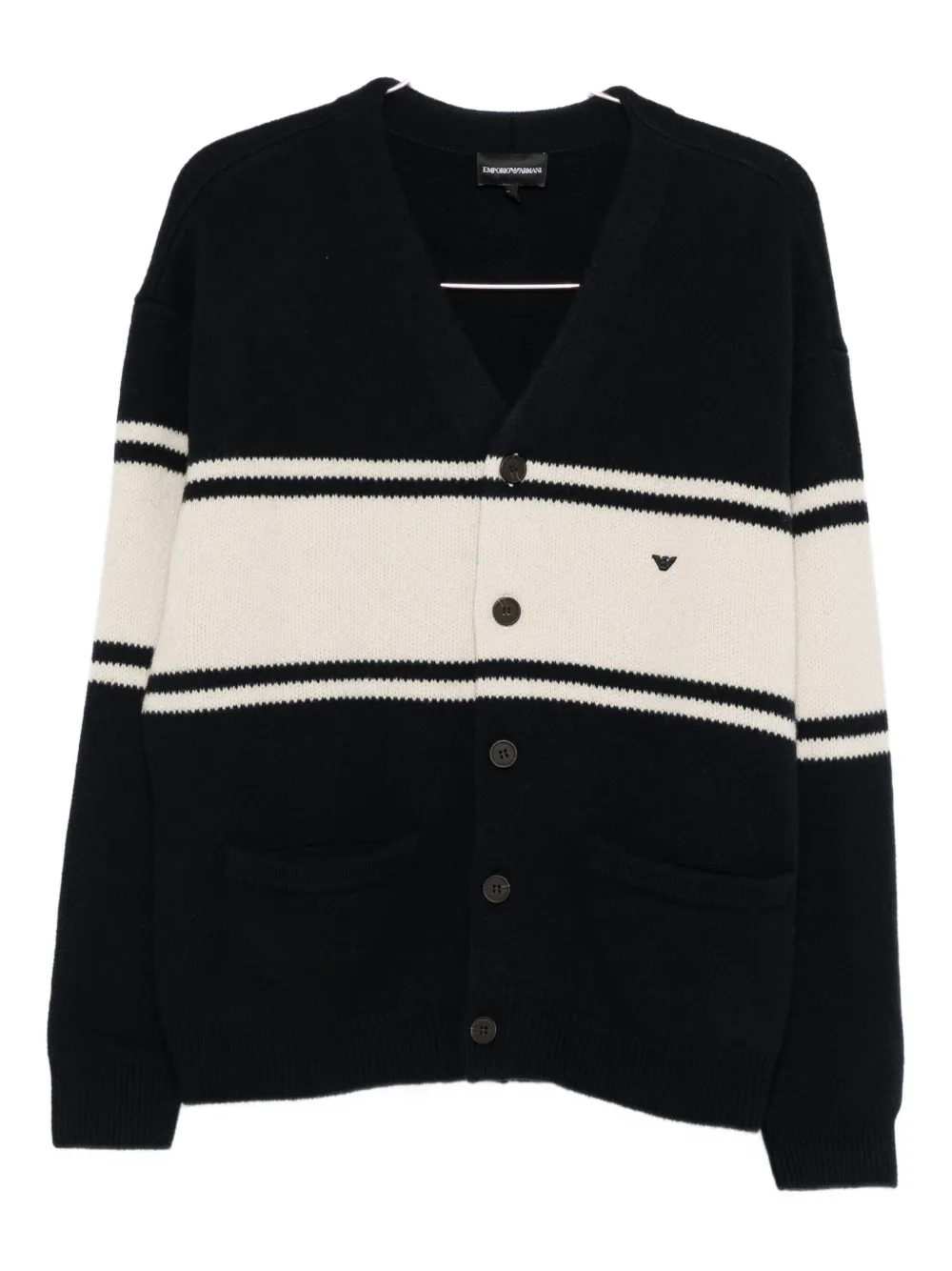 Emporio Armani Wool V-necked Cardigan In Blue