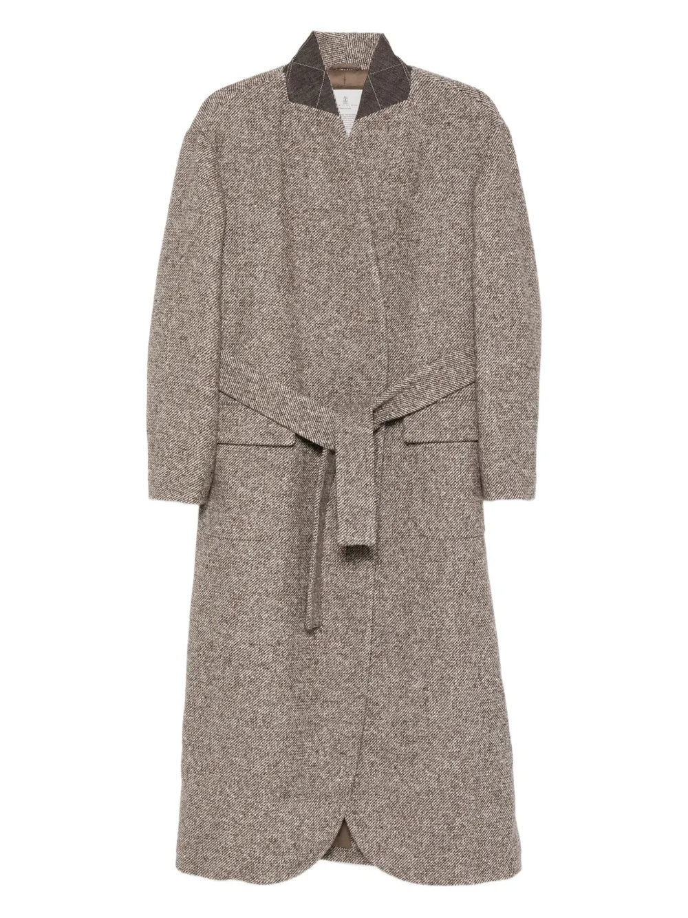 Brunello Cucinelli belted tweed coat Bruin