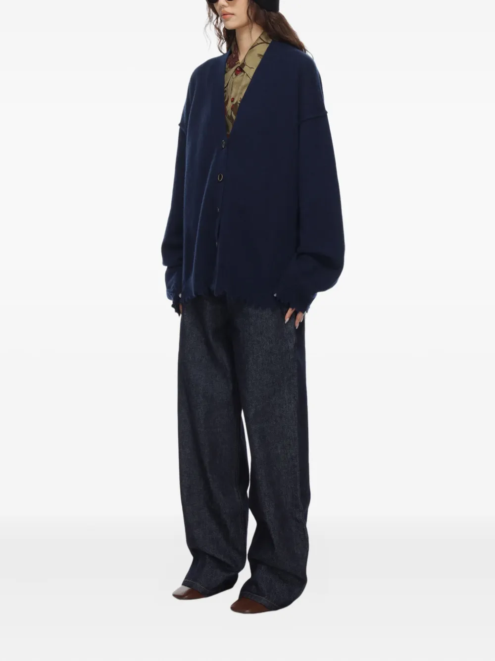 Uma Wang Over Frayed Button-down Cardigan In Blue
