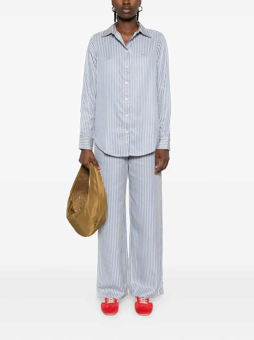 Maison Labiche Oudin gestreepte broek met wijde pijpen - Blauw