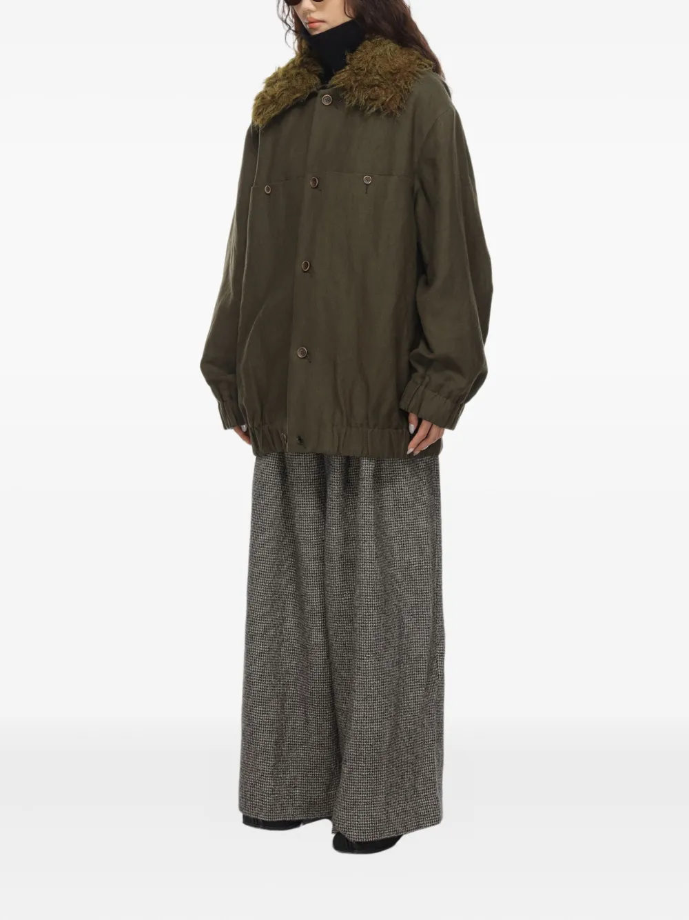 Uma Wang Juel faux-fur collar linen-wool jacket Bruin