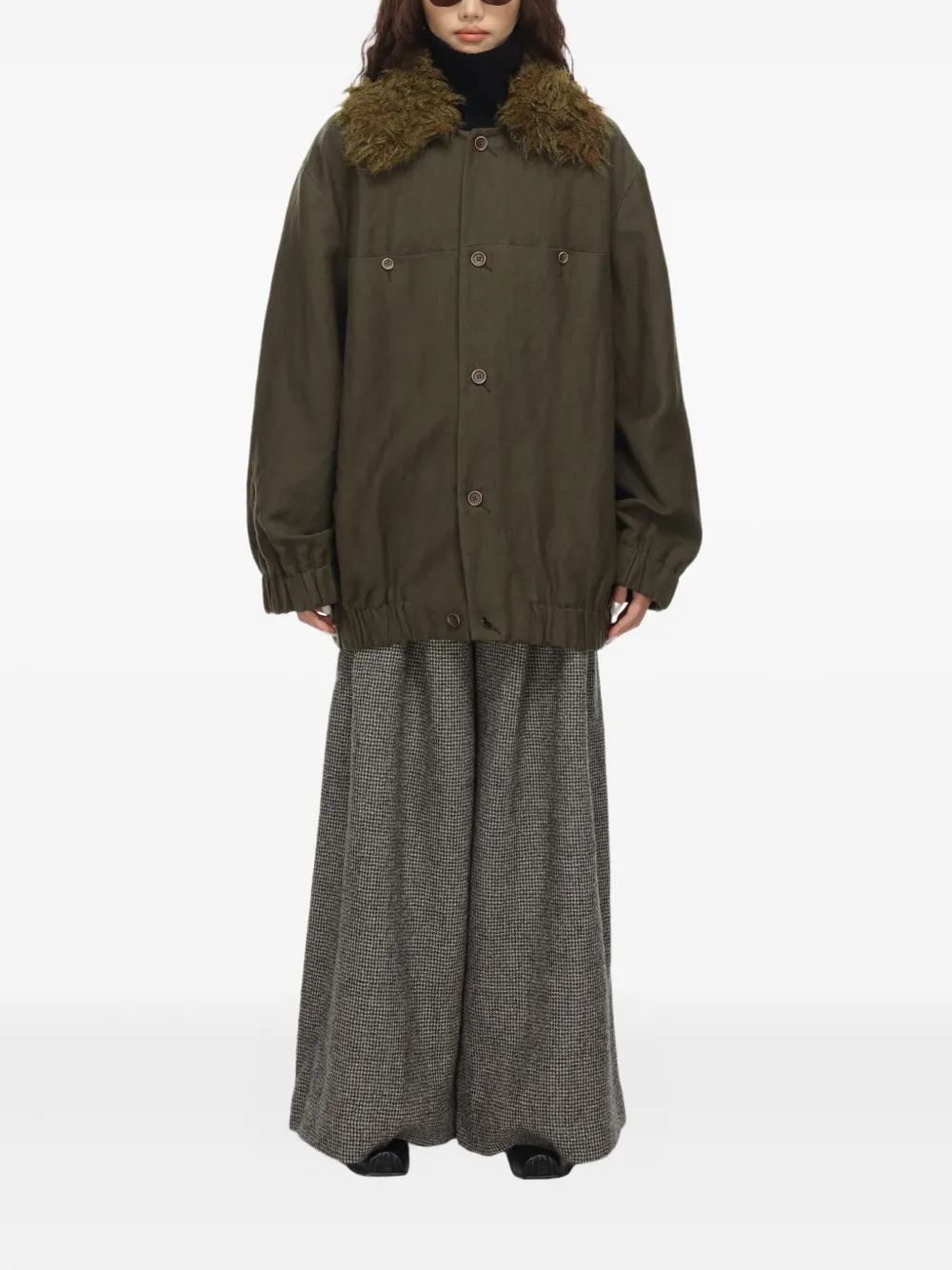 Uma Wang Juel faux-fur collar linen-wool jacket Bruin