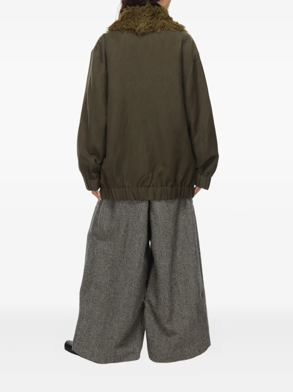 Uma Wang Juel faux-fur collar linen-wool jacket Bruin