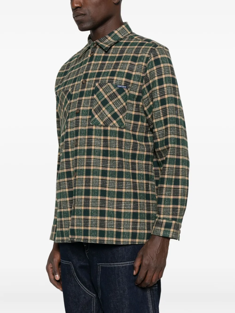 Maison Labiche Monge geruit overhemd met zak Groen
