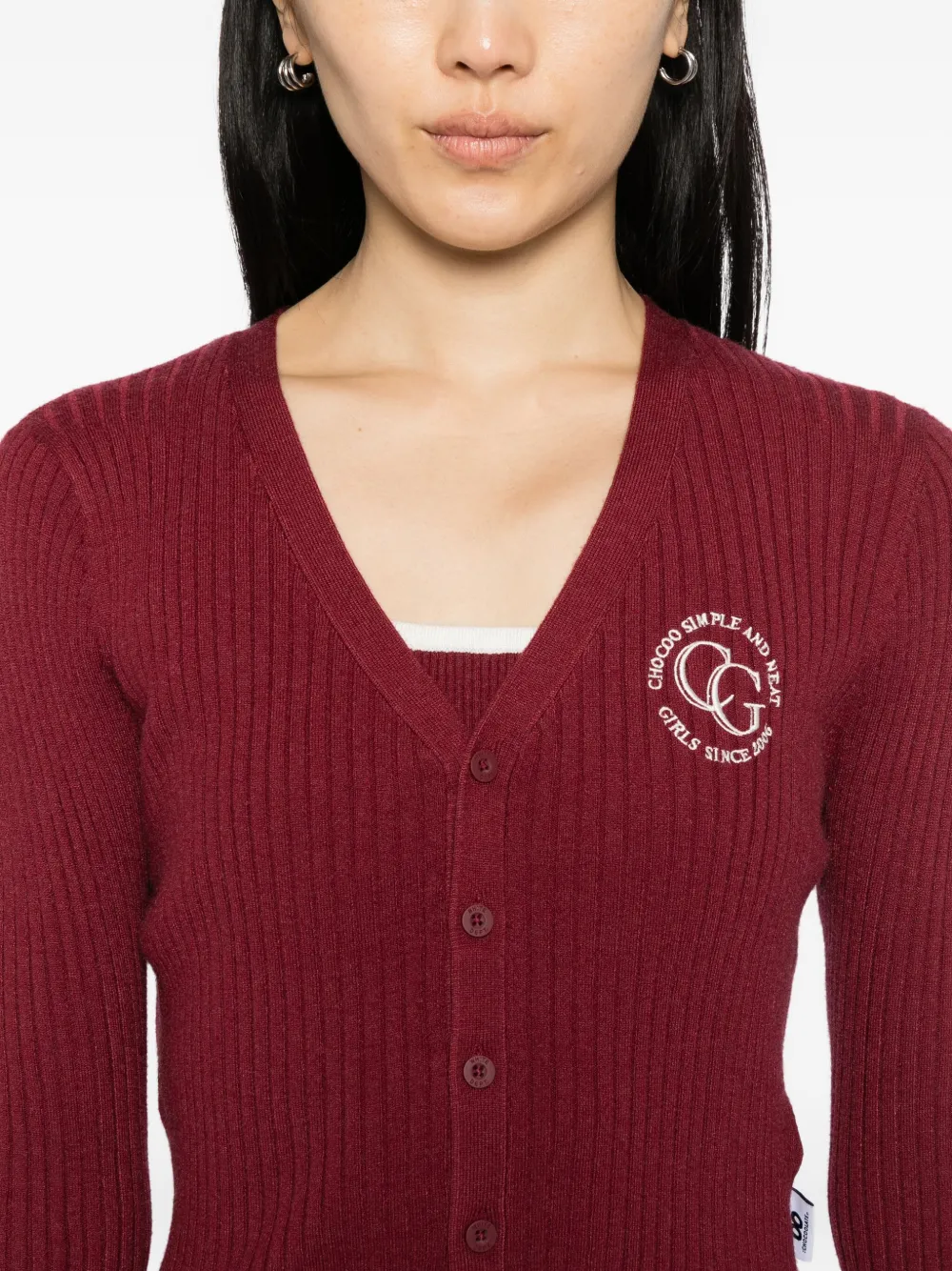 Chocoolate Logo-embroidered Top Cardigan Set In Burgundy