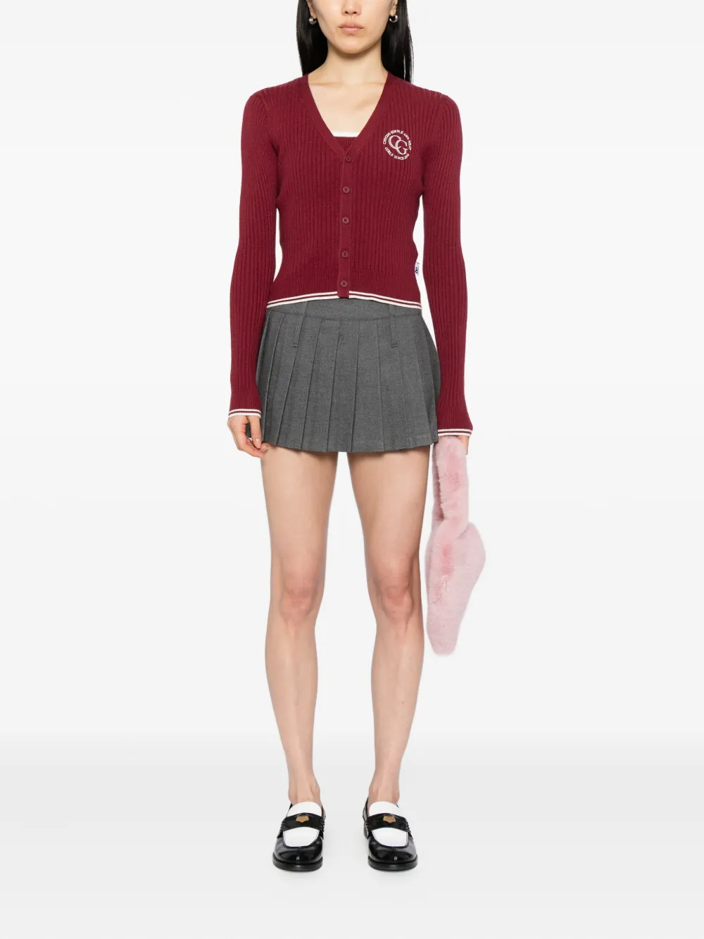 Chocoolate Logo-embroidered Top Cardigan Set In Burgundy