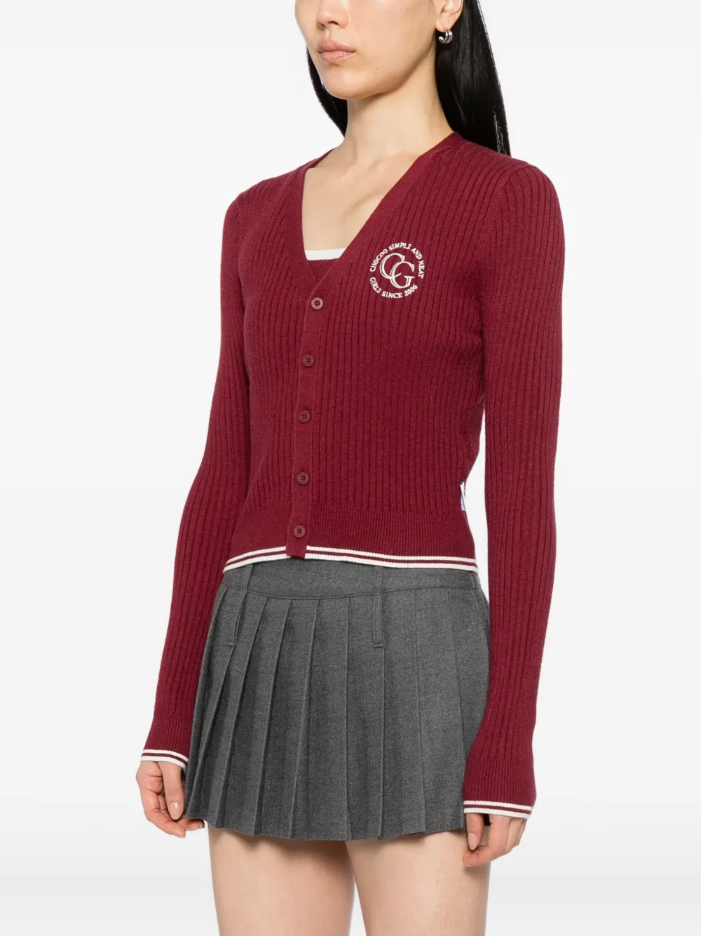 Chocoolate Logo-embroidered Top Cardigan Set In Burgundy