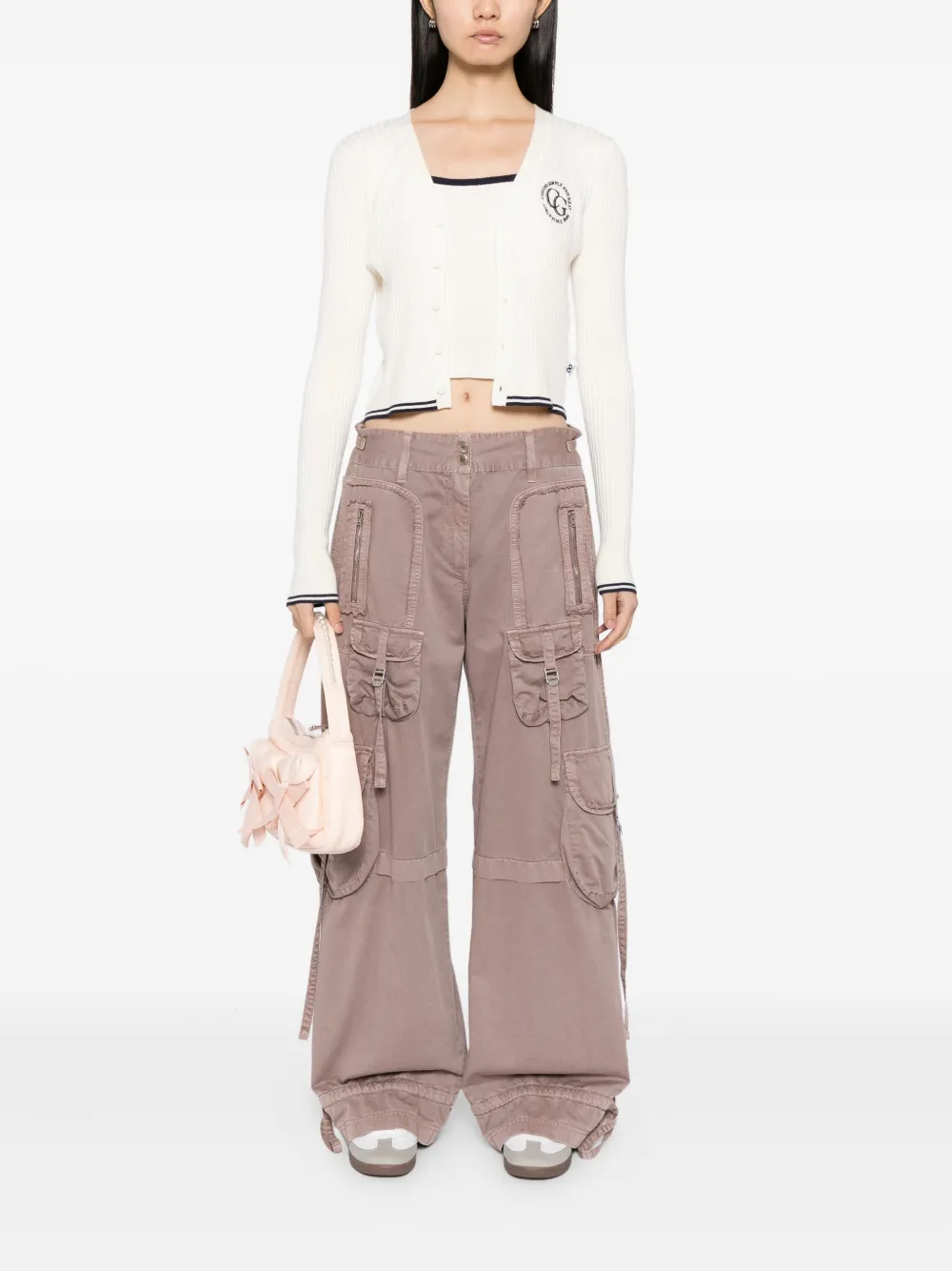 Chocoolate Logo-embroidered Top Cardigan Set In White