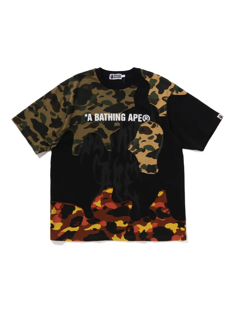 A BATHING APE T-shirt met vlakken met camouflageprint Zwart