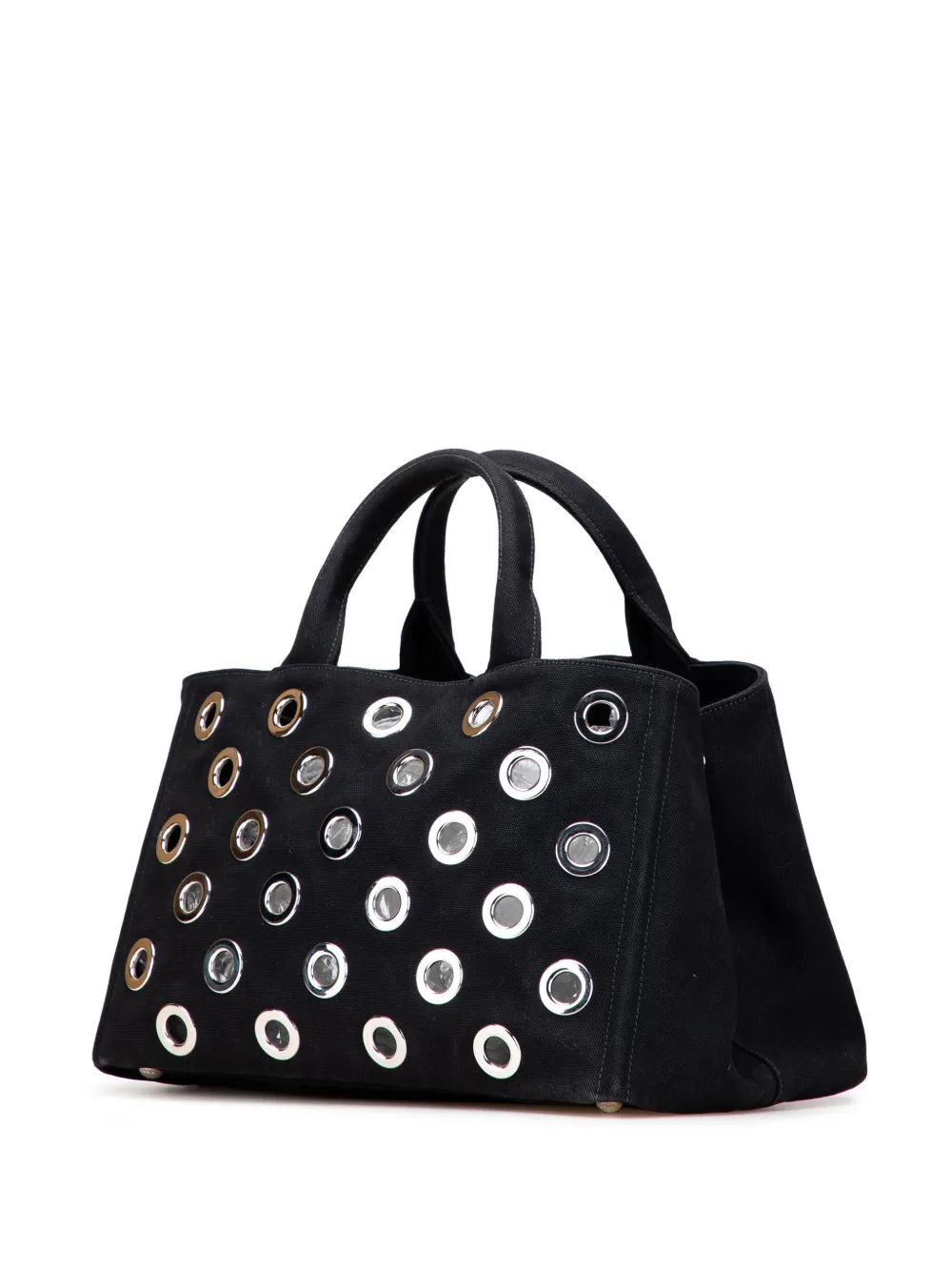 Pre-owned Prada 2013-2025 Canvas Canapa Grommet Satchel In Black