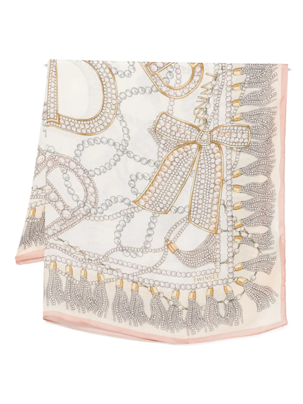 Twinset Pearl Tassel Scarf In Neutral