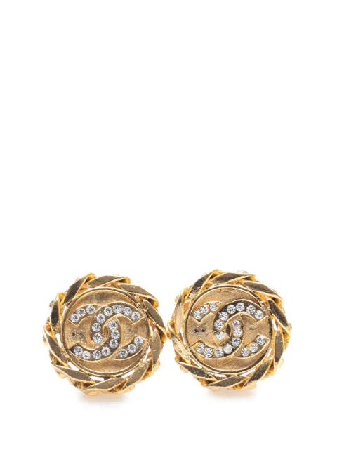 CHANEL Pre-Owned 1980-1990 Gold Plated CC Crystal Clip On Earrings costume earrings