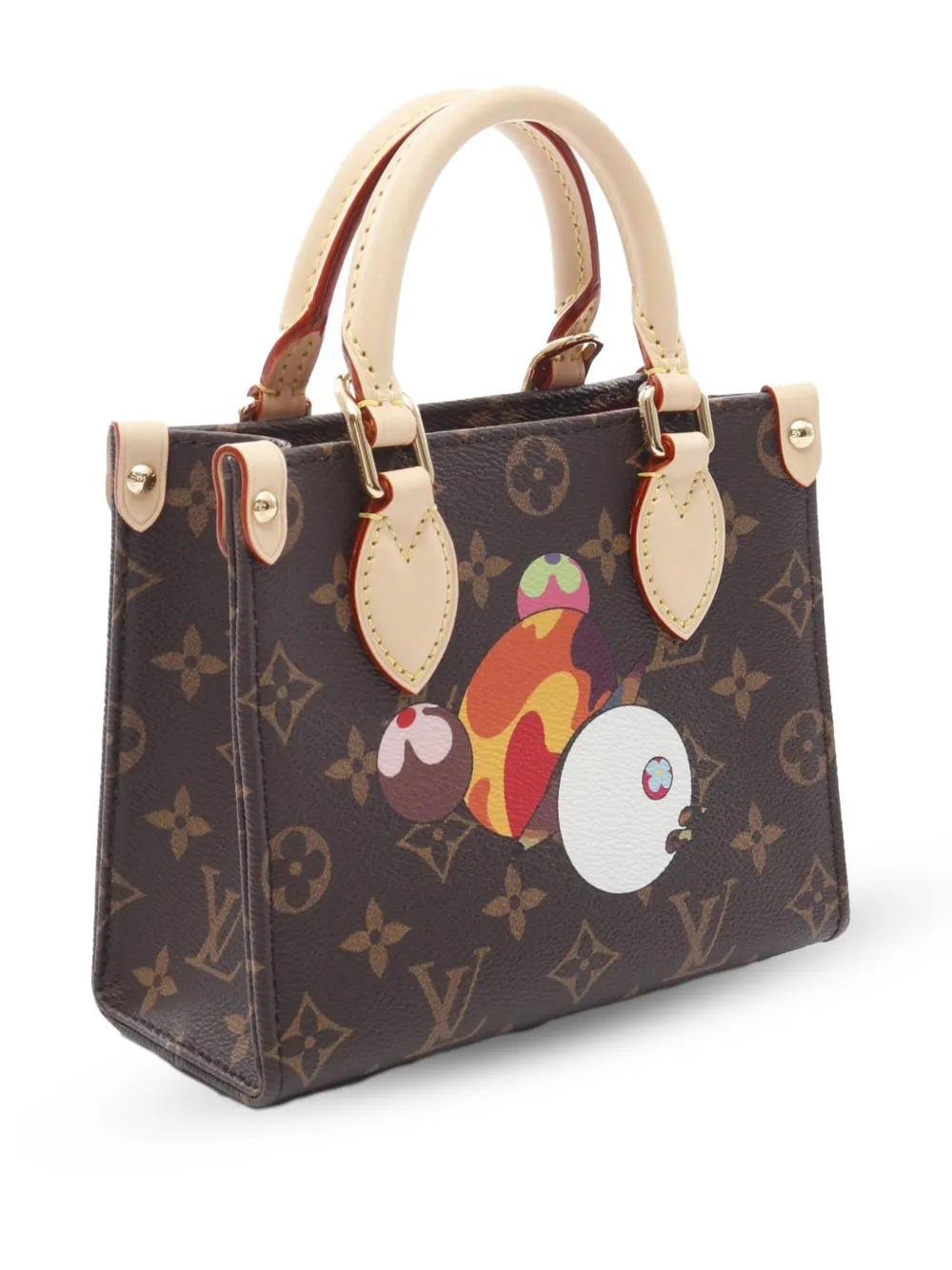 Pre-owned Louis Vuitton 2021-2025 Takashi Murakami Monogram Panda Onthego Bb Satchel In Brown
