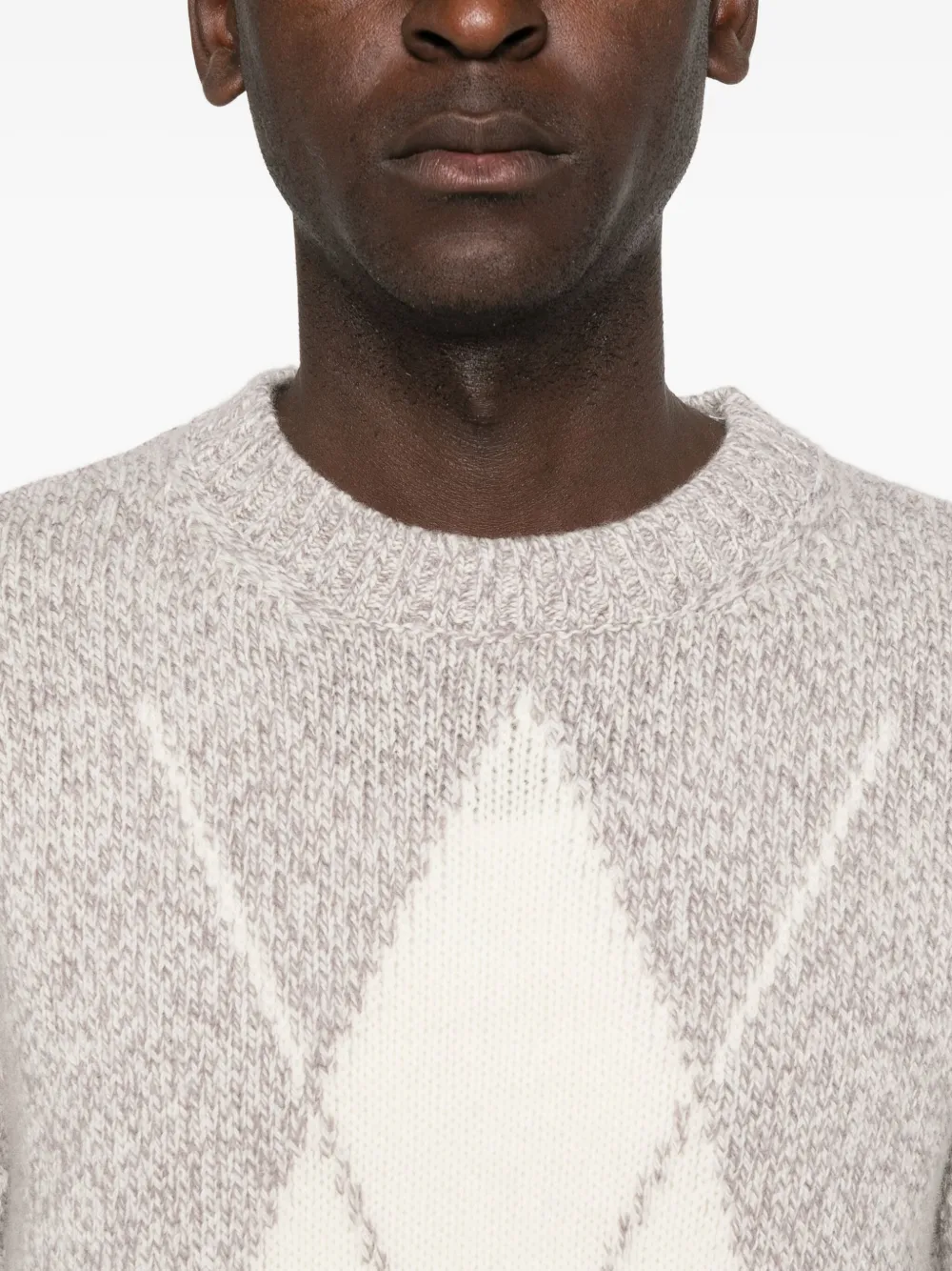 Eleventy Trui met argyle detail en ronde hals Grijs