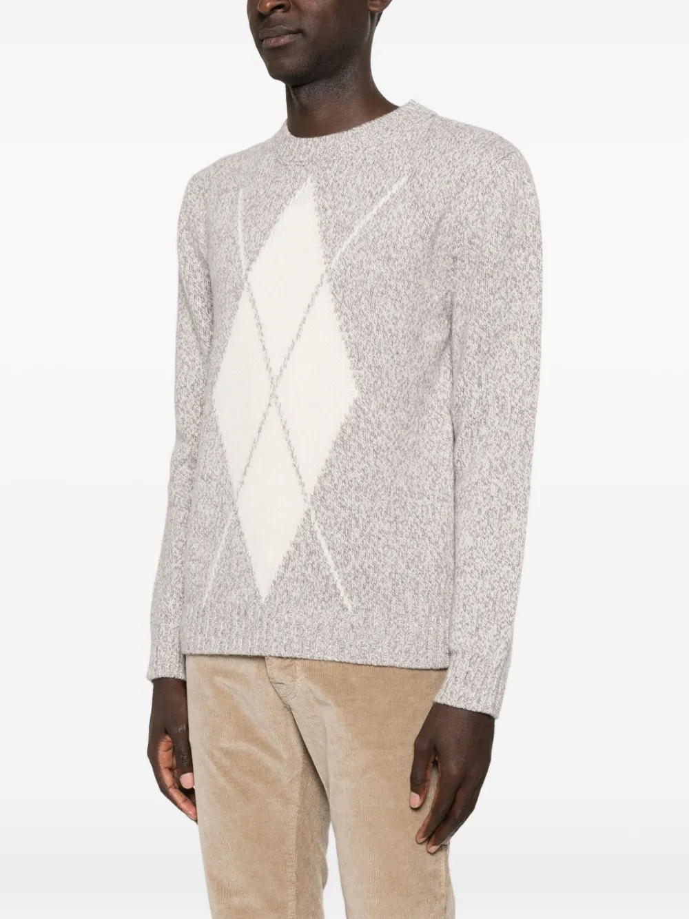 Eleventy Trui met argyle detail en ronde hals Grijs