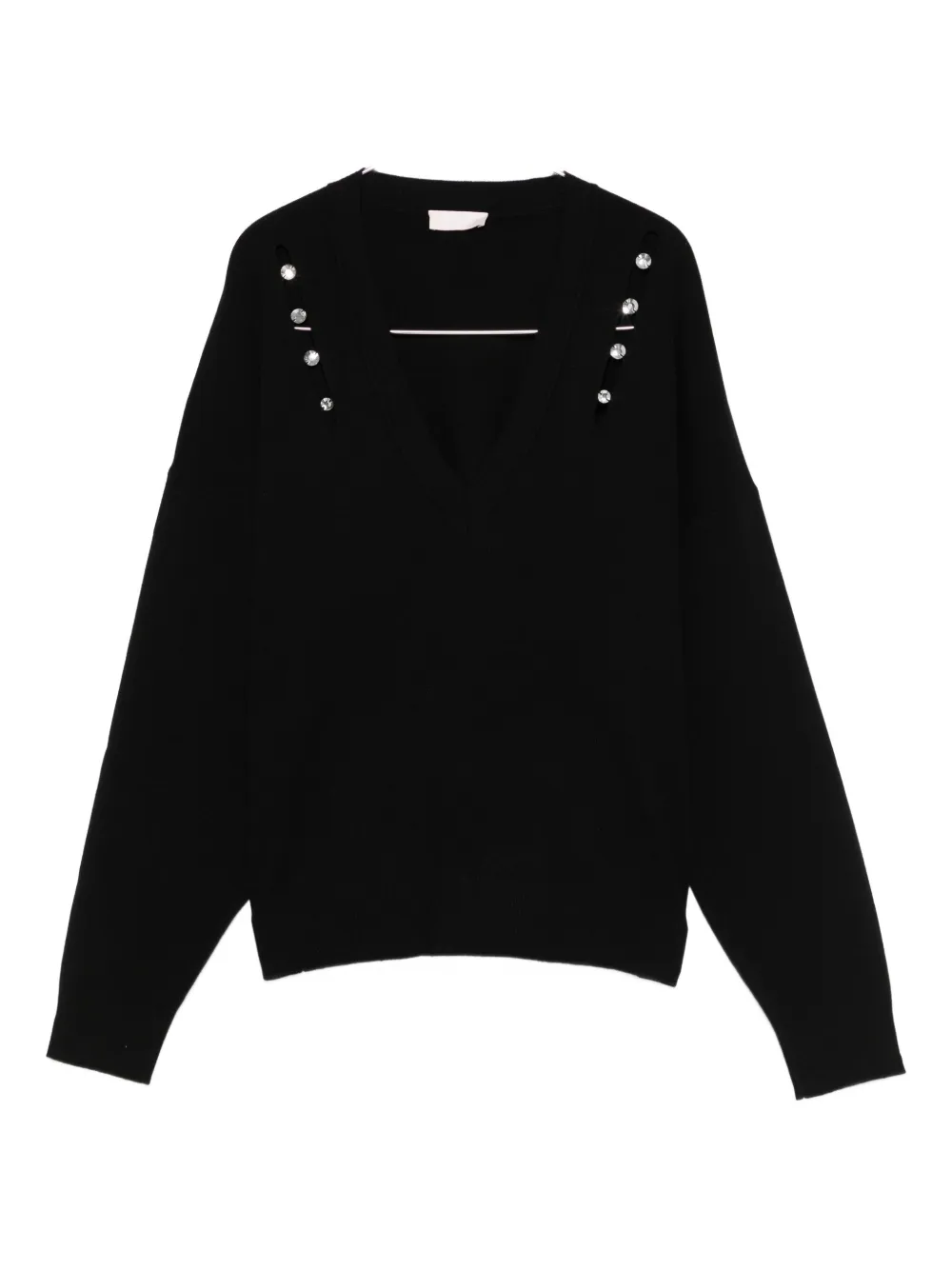 Liu •jo Embellished V-neck Sweater In Black