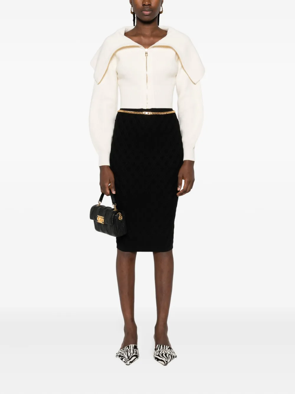 Elisabetta Franchi chain-embellished geometric midi skirt - Zwart