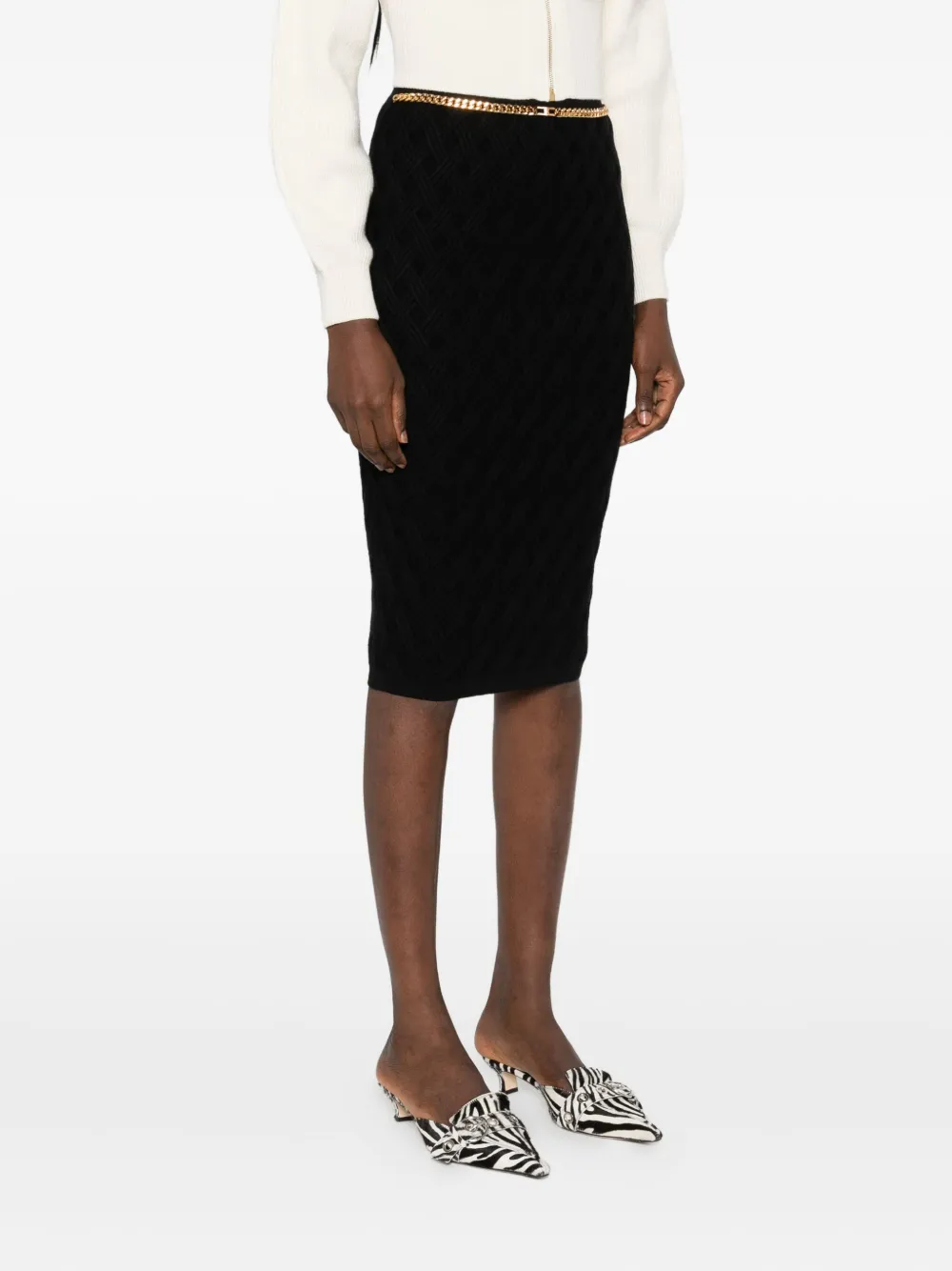 Elisabetta Franchi Chain-embellished Geometric Midi Skirt In Black