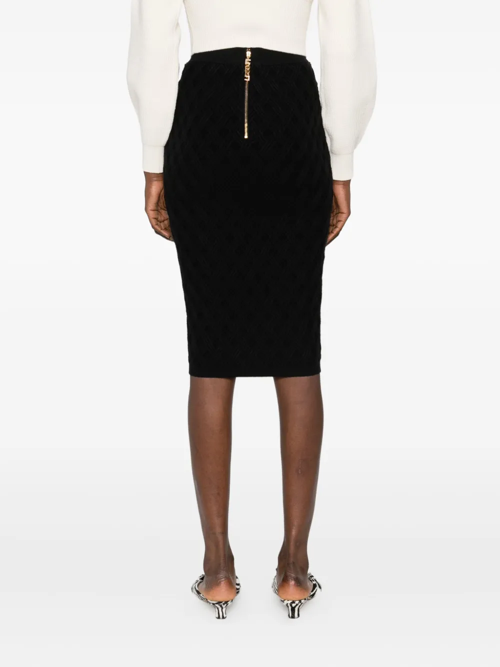 Elisabetta Franchi Chain-embellished Geometric Midi Skirt In Black