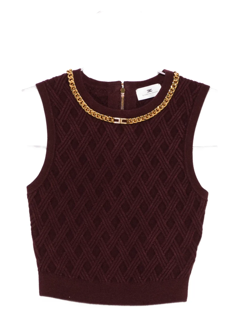 Elisabetta Franchi chain-embellished diamond-pattern crop top Rood
