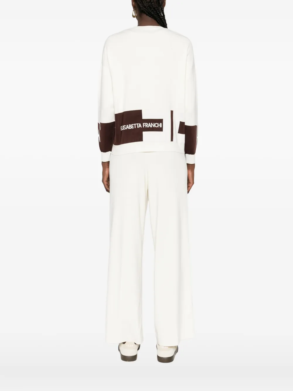 Elisabetta Franchi Block-insert Long-sleeve Sweater In White