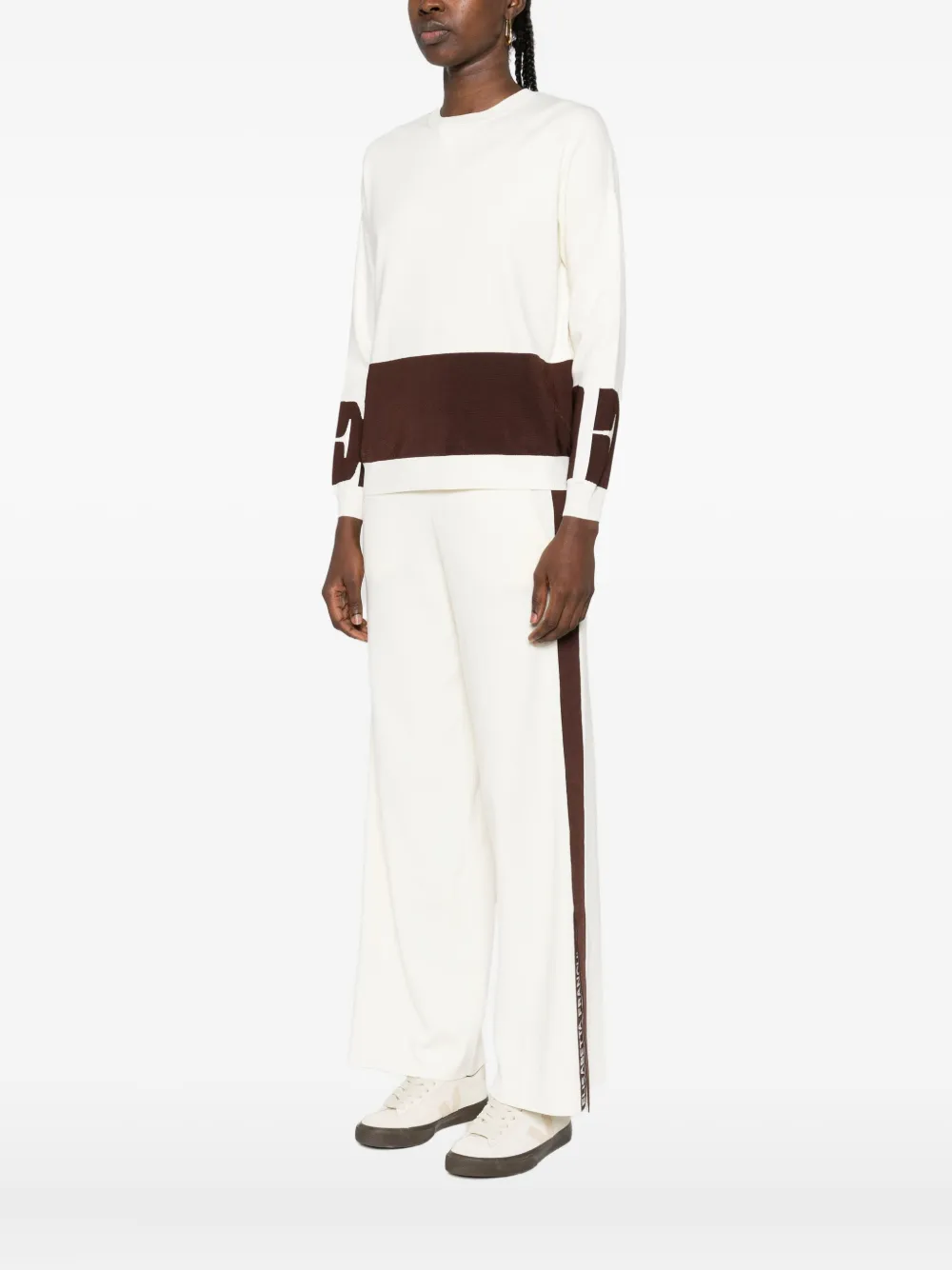 Elisabetta Franchi Block-insert Long-sleeve Sweater In White