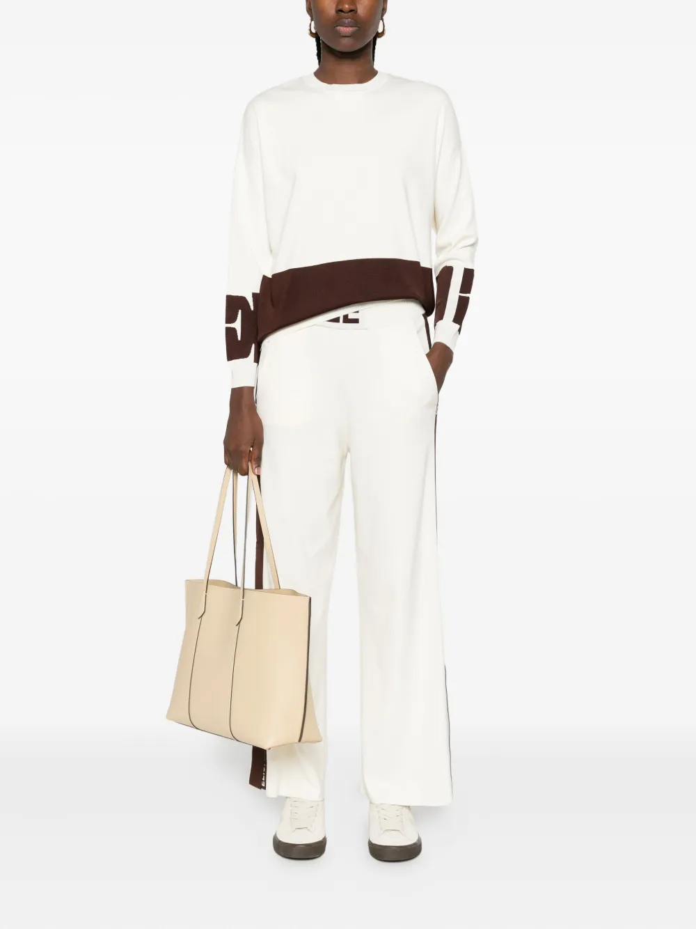 Elisabetta Franchi Block-insert Long-sleeve Sweater In White