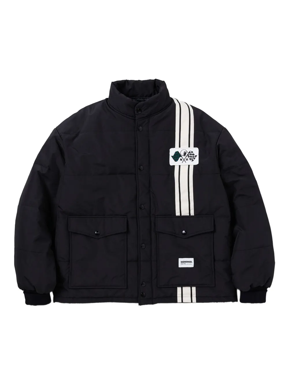 Neighborhood Stripe-detail Padded Jacket In Black