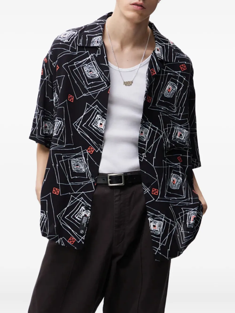 Neighborhood Overhemd met geometrische print Zwart