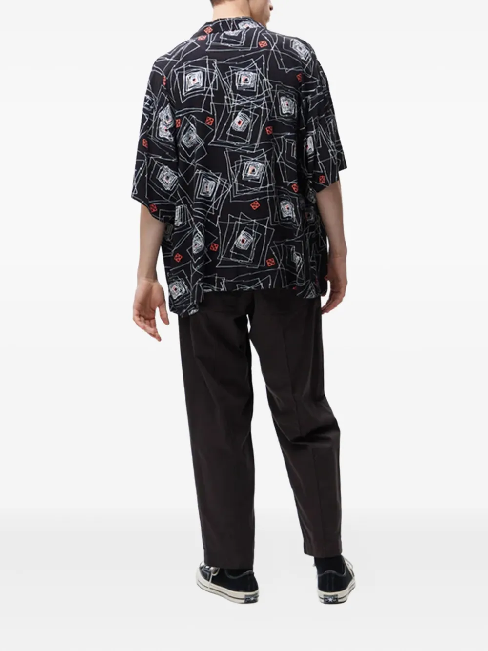 Neighborhood geometric-print shirt - Zwart