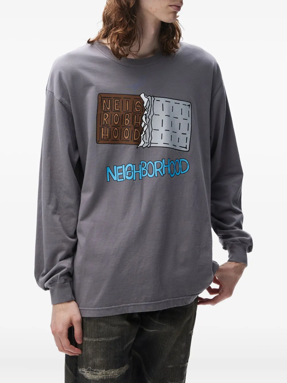 Neighborhood chocolate-bar print long-sleeve T-shirt - Grijs