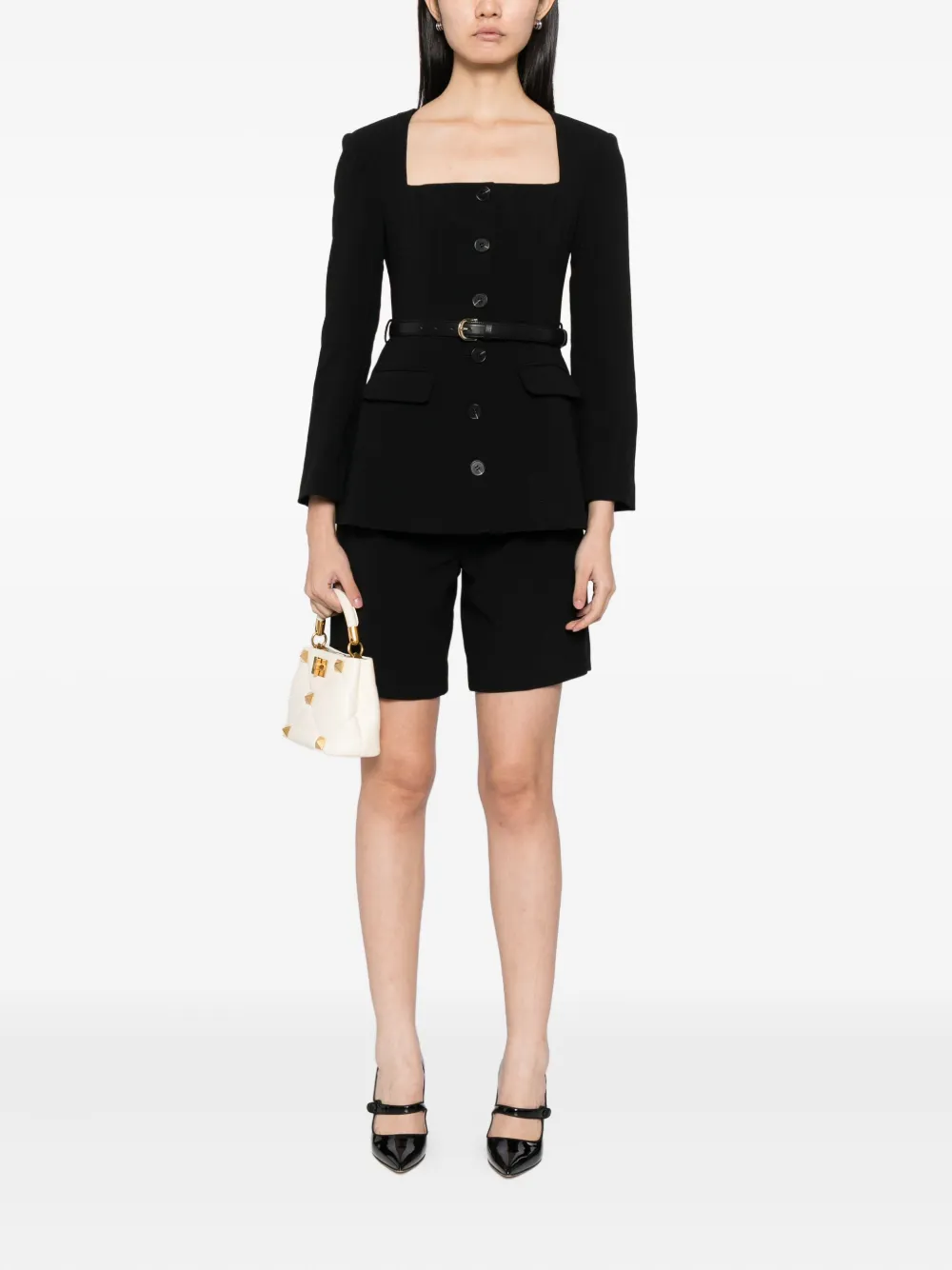Self-portrait Tailored Crepe Playsuit In Black