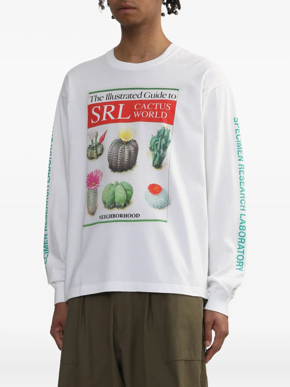 Neighborhood T-shirt met cactusprint en lange mouwen Wit