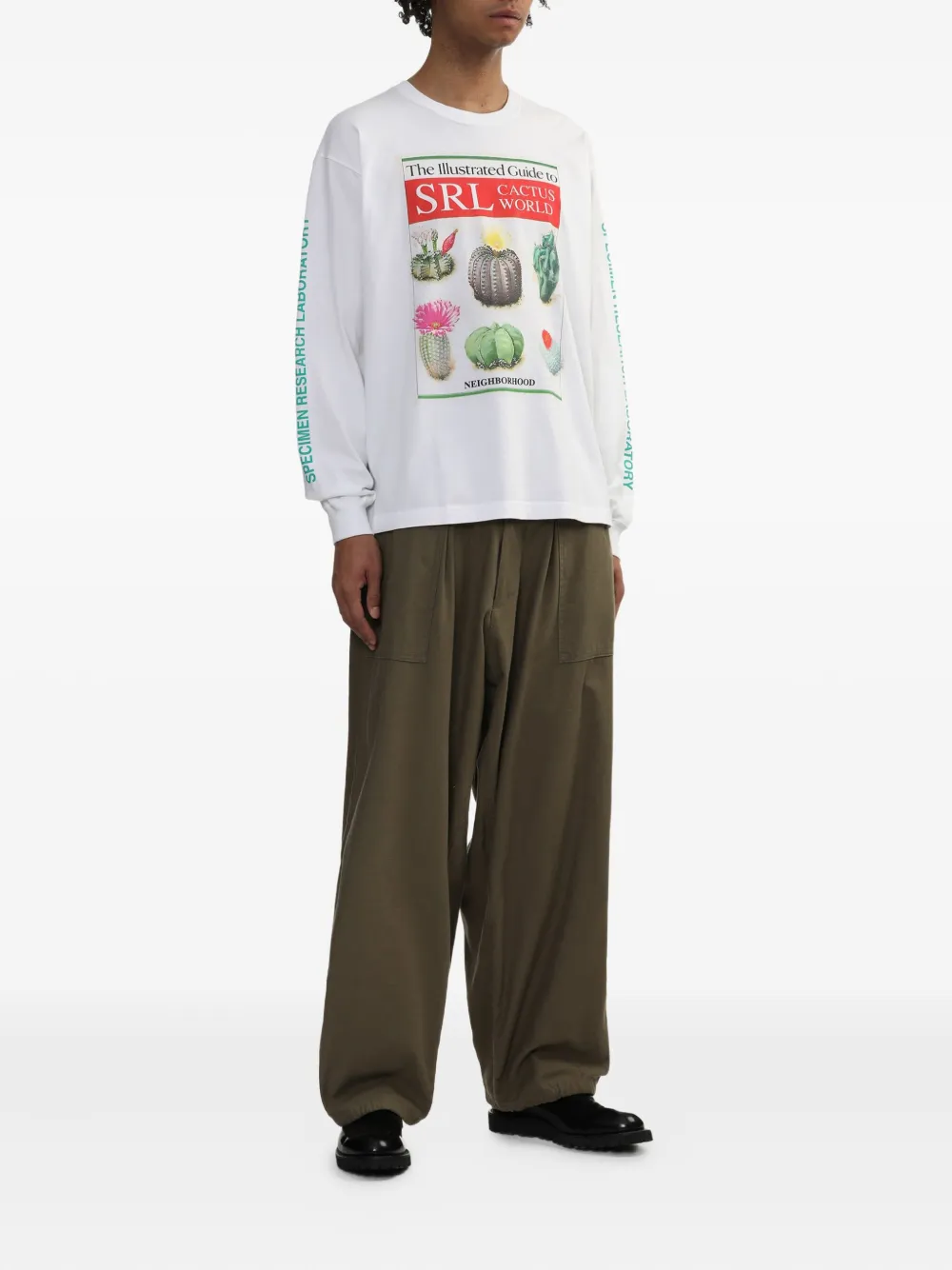 Neighborhood T-shirt met cactusprint en lange mouwen Wit