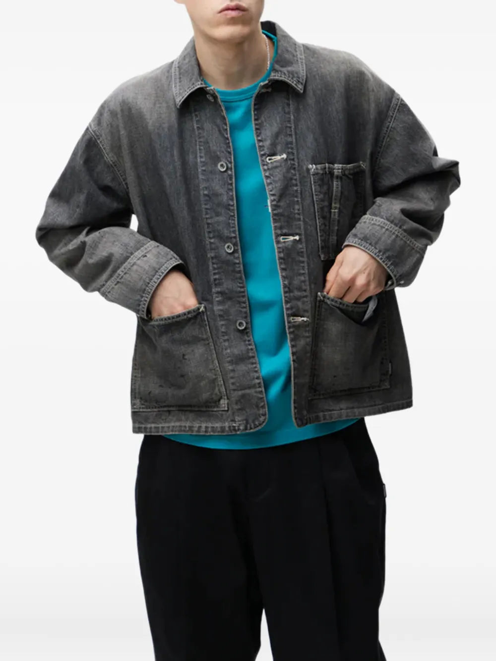 Neighborhood Katoenen denim jack met dubbele zak Grijs